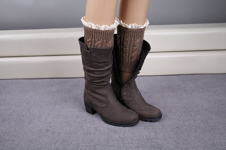 Womens Lace Trim Knit Boot Cuffs Crochet Thermal Short Leg Warmer Boot Toppers